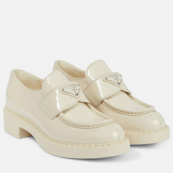 PRADA Triangle Logo Patent Leather Platform Loafers Drivers Flat Shoes - Picture 1 of 16